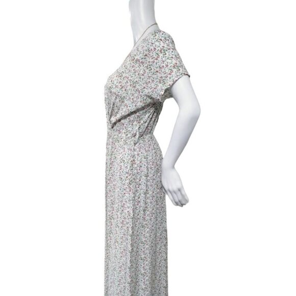Made In Italy Short Sleeve Floral Print V Neck Maxi Dress White Pink Women's L - Picture 3 of 13